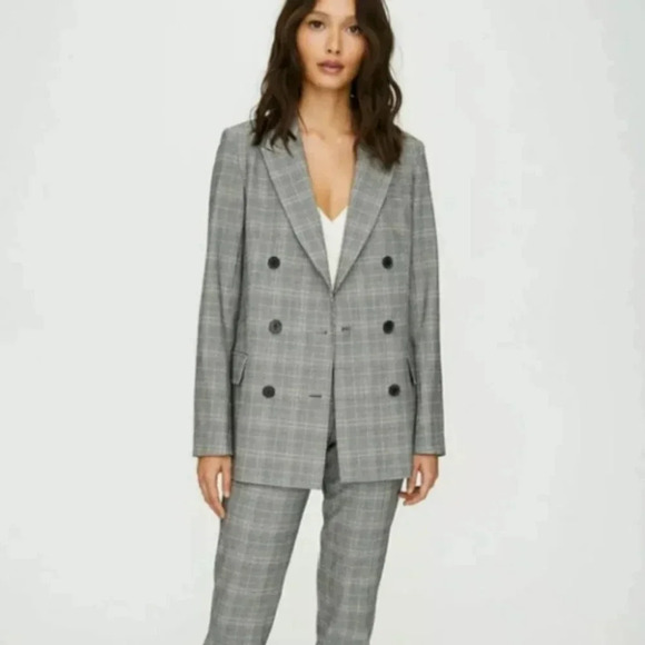 Aritzia Babaton Samuel Blazer Houndstooth Plaid Black White 00 Double Breasted - Picture 1 of 12
